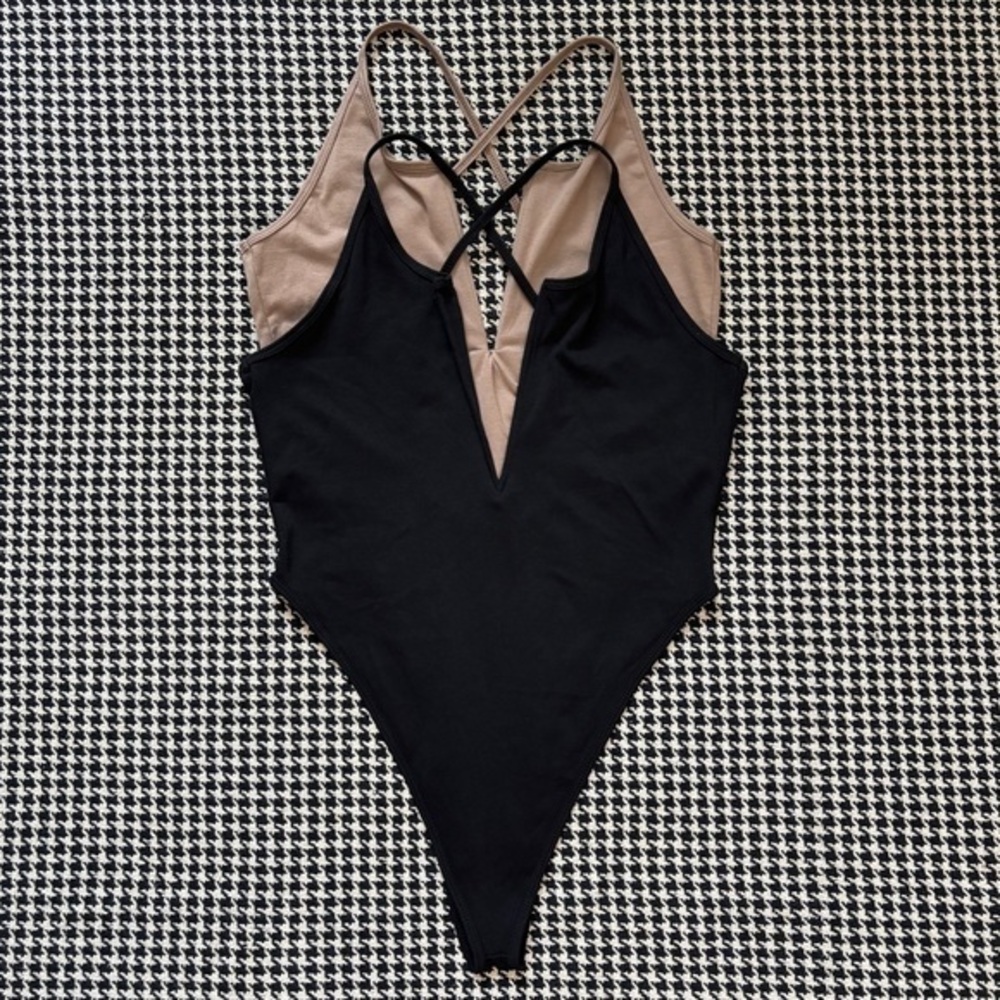 5/$15 | Bodysuit Bundle | Black + Tan Deep V-neck